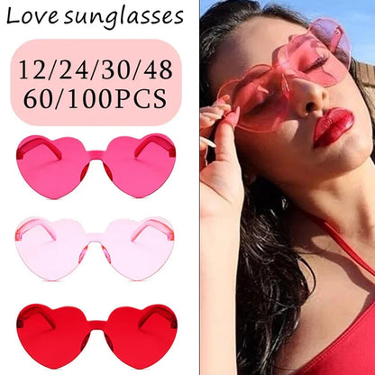 Heart Shaped Sunglasses for Women pink frameless Heart Glasses adults for wedding Bachelorette Party Favor Valentines Gifts