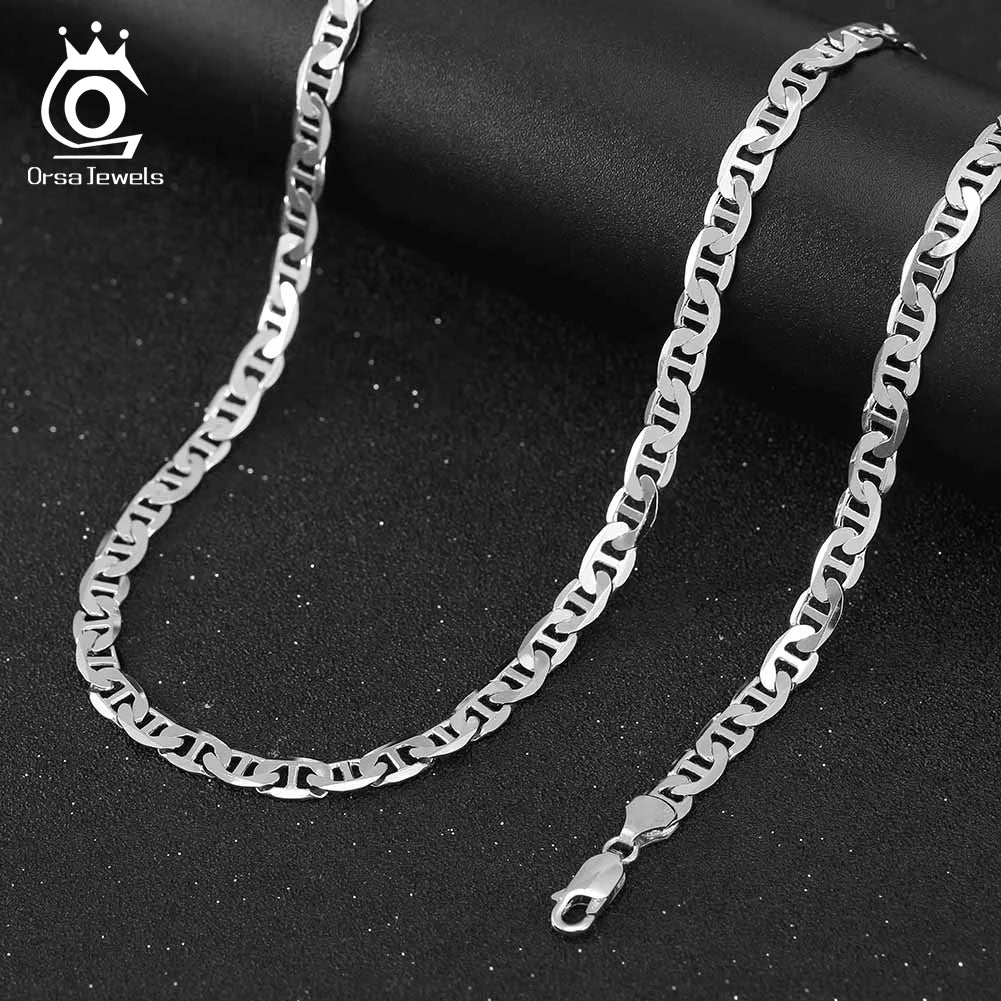 ORSA JEWELS Italian 925 Sterling Silver 2.6mm 3.7mm 5.0mm Flat Mariner Chain Necklace for Women Men Fashion Silver Jewelry SC78