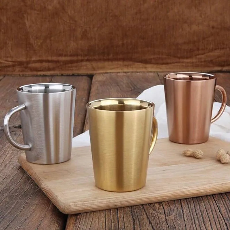 300ml 304 Stainless Steel Double Layer Mugs Coffee Cup Creative Water Cup Heat Insulation Beer Cup Stainless Cup Drinkware