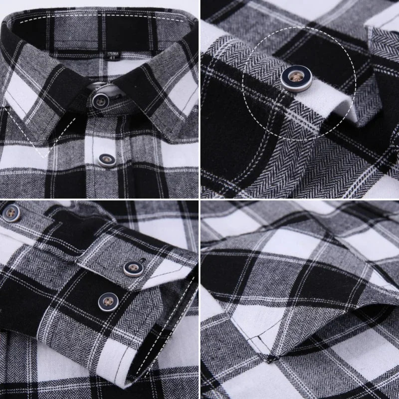 Men's 100% Pure Cotton Flannel Soft Regular-fit Long Sleeve Brushed Shirt Single Pocket Comfortable Casual Plaid Shirts S-8XL