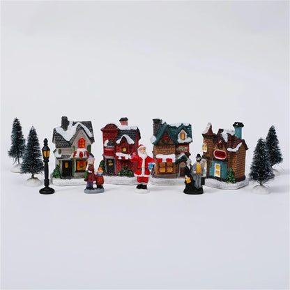 10Pcs/set Christmas Ornament Luminous Home Mini Xmas Cabin Decoration Town Street Light Up Building Holiday Party Gift