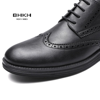 BHKH Genuine Leather Dress Shoes Comfy Men Casual Shoes Smart Business Work Office Lace-up Men Shoes