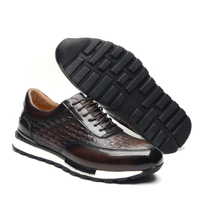 Size 38 To 46 Luxury Autumn Winter Men's Leather Shoes Plaid Pattern Natural Genuine Leather Male Sneakers Business Casual Shoes