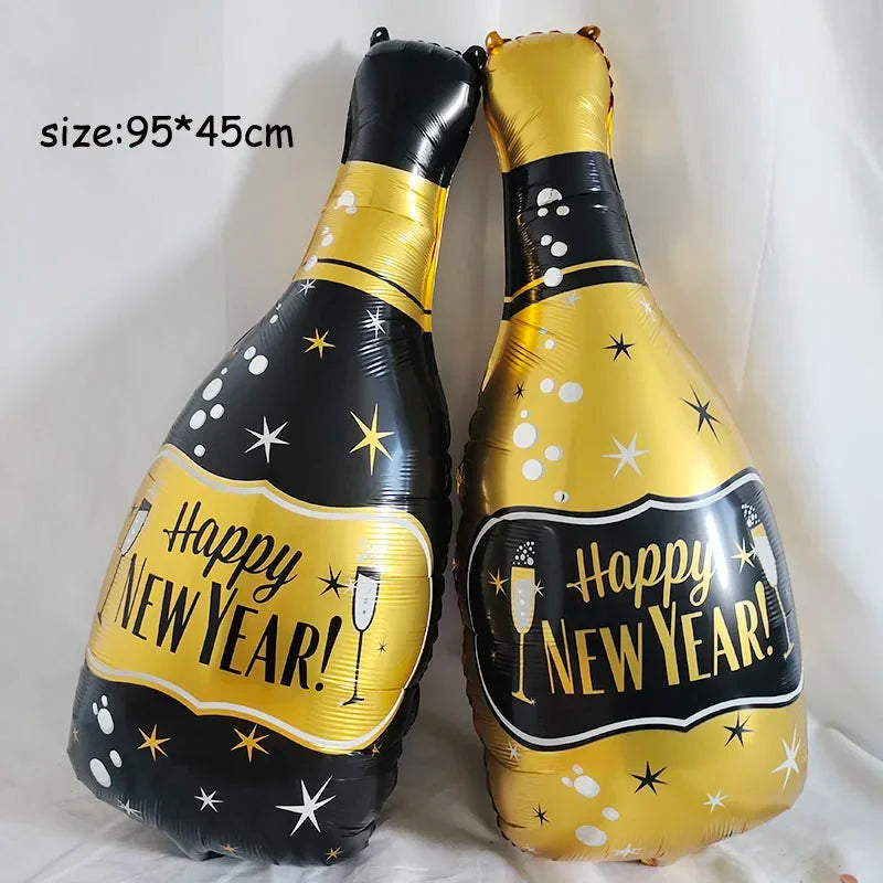 5pcs/set 2025 Aluminum Foil Number Balloon Champagne Bottle 2025 Happy New Year Decorations Balloons Photo Props Digital Ballons