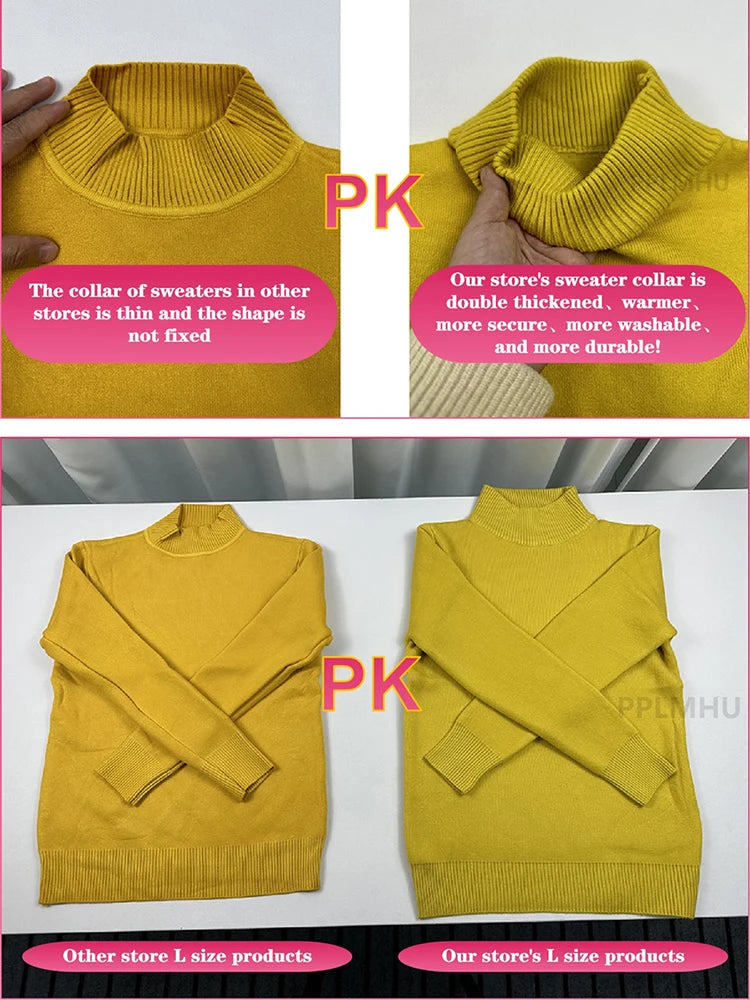 Half Turtleneck Sweater Winter Slim Thicken Knitwear Jumper Woman Soft Knit Pullovers Casual Plush Fleece Lined Warm Malhas Tops