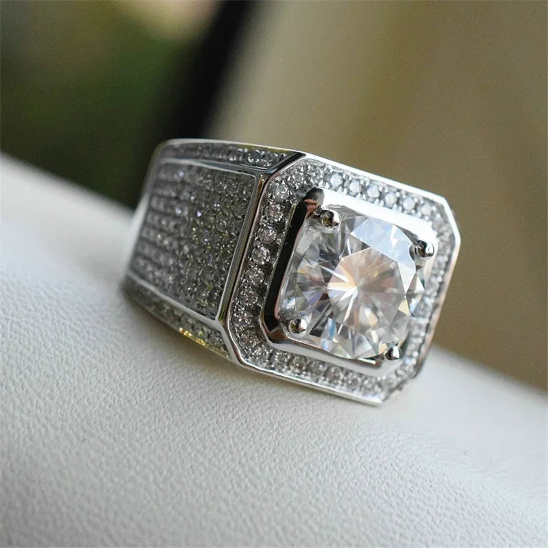 Milangirl Big Hip Hop Rhinestone Men Out Bling Square Ring Pave Setting CZ Wedding Engagement Rings Top Quality