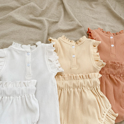 Summer Baby Girls Clothes Set Infant Ruffle Bodysuit Top PP Shorts Bloomers 2PCS Outfits 0-24 Months Toddler Romper Baby's Sets