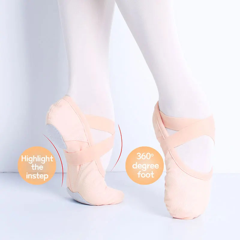 Women's Twill Elastic Ballet Dance Shoes Single Shoelace Soft Sole Dance Training Slippers