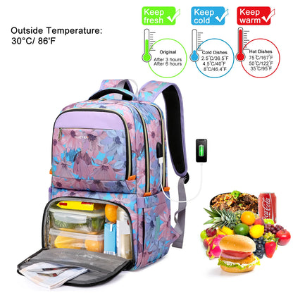 Lunch Backpack Insulated Cooler Picnic Bag Women's Camping Backpack Lunch Box with USB Port 15.6 Inch Laptop Waterproof Backpack