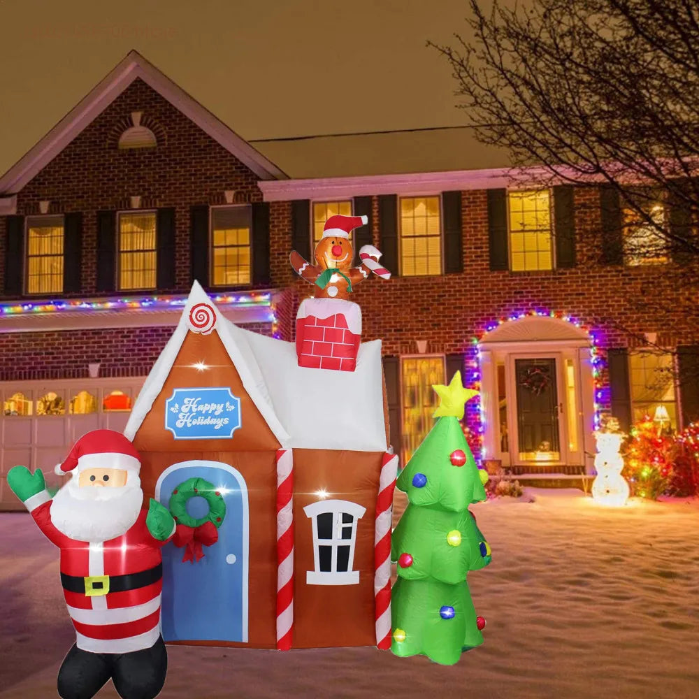 1.8M Christmas Inflatable Outdoor Santa Claus House with Lights Inflatable Christmas Tree Indoors Decor for Home Garden Holiday