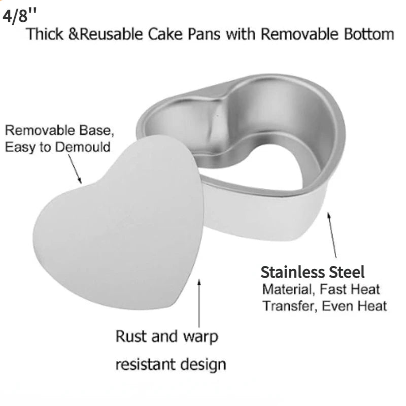 3/4/5/6/7/8/10inch Aluminum Alloy Cake Molds Heart Shaped Pans A Removable Bottom Baking Mould Tool for Muffin Cake Bread Cheese