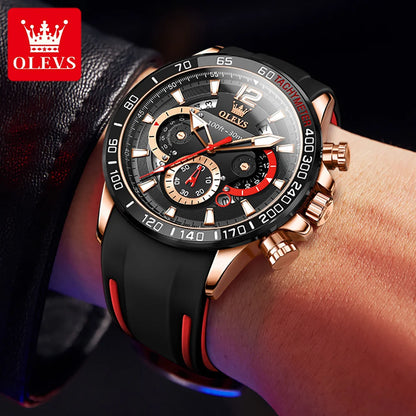 OLEVS 9936 Men's Quartz Watch Fashionable Sports Waterproof Rubber Strap Luxury Business Date Week Chronograph Watch Men's Watch