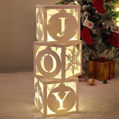 Christmas Box With Light String Hollow Letters Joy Merry Christmas Decoration 2023 for Home Xmas Ornaments Navidad New Year 2024