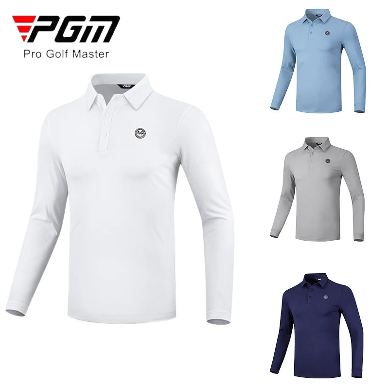 PGM Spring Autumn Men Golf Shirt Male Warm Long Sleeve Sports Tops Elastic Turn Down Collar T-shirt Casual Business Uniform