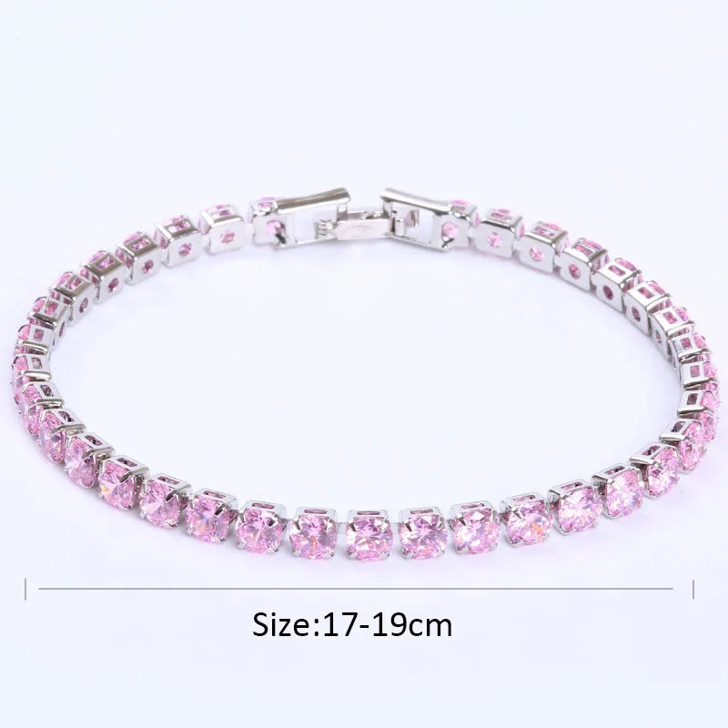 Luxury Hiphop Iced Out 4mm Cubic Zirconia Crystal Tennis Bracelets For Women Men Gold Color Silver Color Bracelet Chain Jewelry