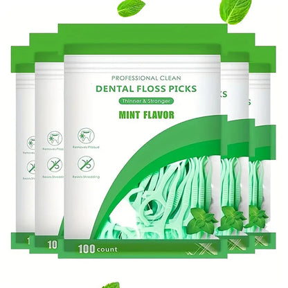 500pcs Mint Mouthed Dental Floss - Interdental Cleaning Floss - Disposable Care Floss Stick - Suitable for Oral Care Cleaning