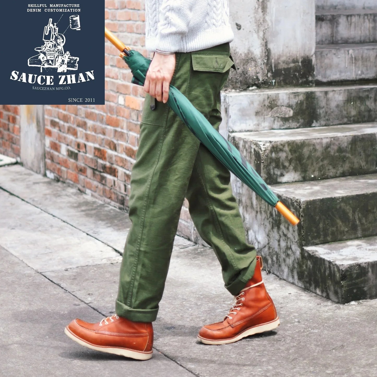 SauceZhan OG-107 Fatigue Utility Pants Military Pants VINTAGE Classic Olive Sateen Men's Baker Pants Satin Cotton Straight Fit