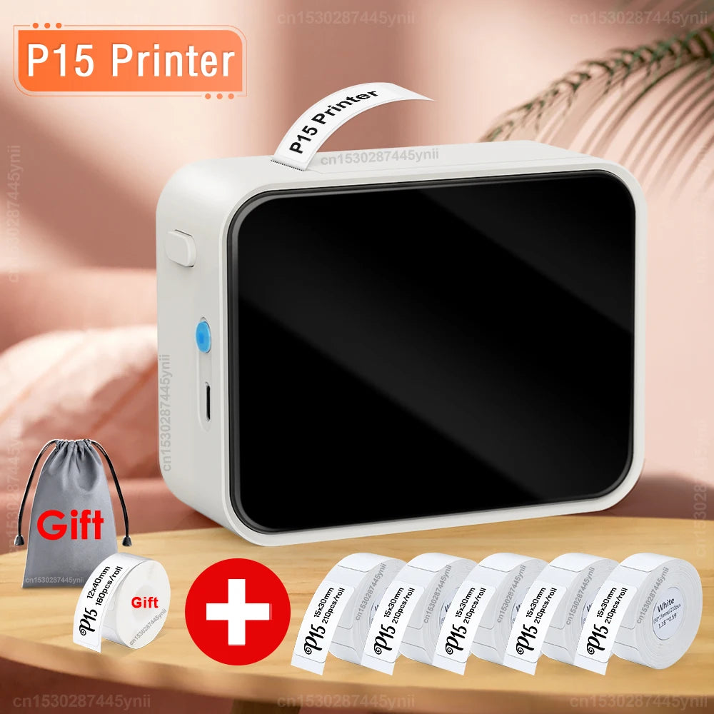 Wireless Label Printer P15 Portable Bluetooth Thermal Label Maker Handheld Mini Machine with Adhesive Label Tape Home Office Use