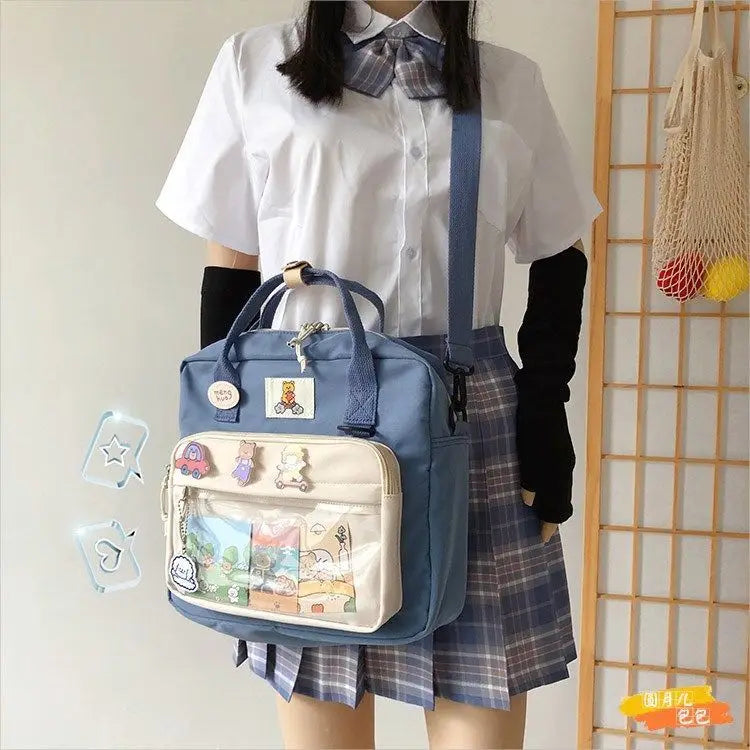 JIAERDI Kawaii Ita Bag For Teenage Girls Harejuku Preppy Backpack Women Cartoon Transparent JK Shoulder Bag Female Bolso Mujer