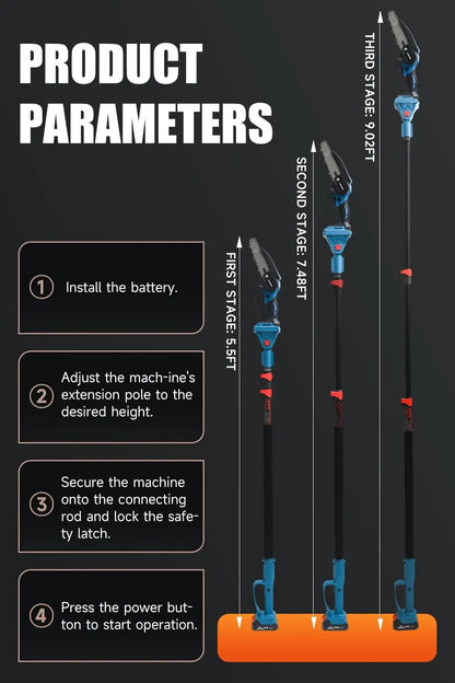 Pruner Kit, 3 in 1, Max 8 ft, 2 Pcs Batteries, 6 inches cordless chainsaw & electric pruning shears with Max 8 ft Extension Pole