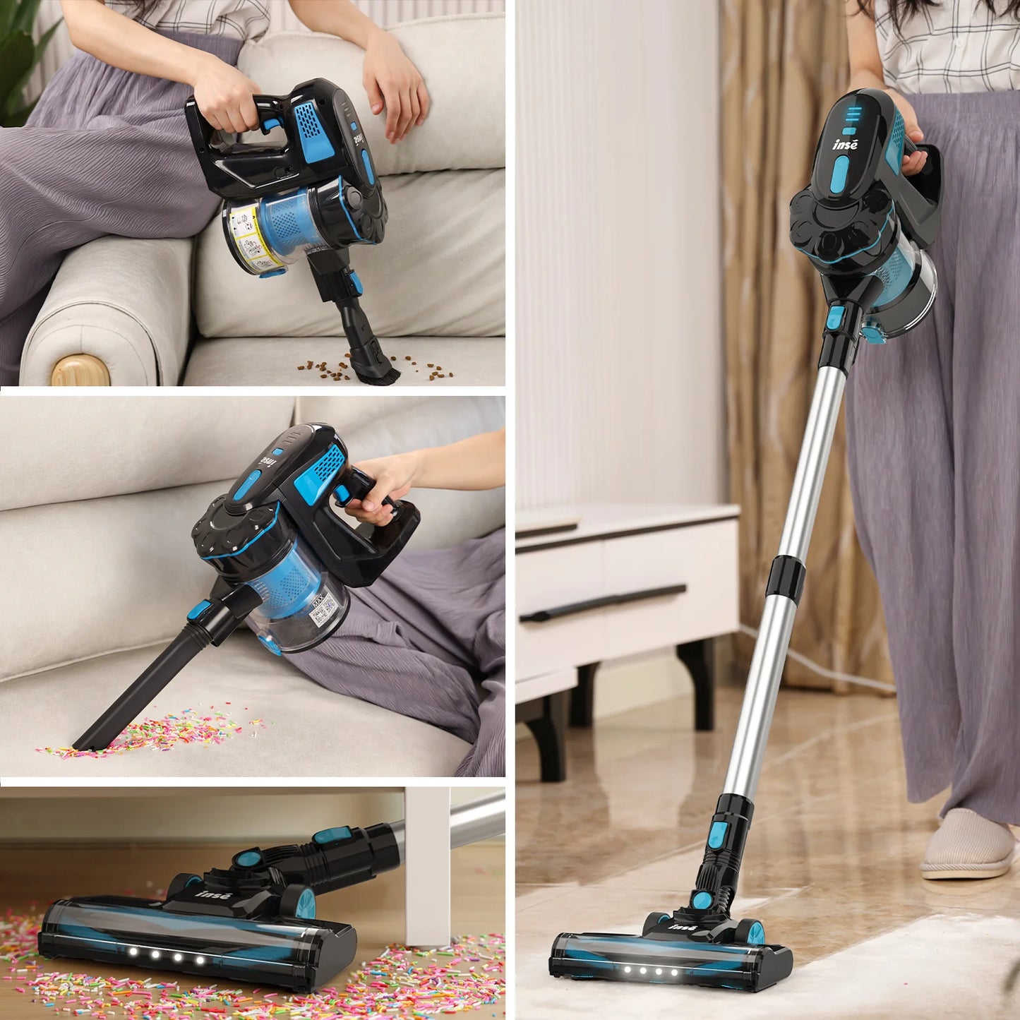 INSE Cordless Vacuum Cleaner, 20KPa Stick Vacuum up to 40min Runtime, 6-in-1 Cordless Stick Vacuum for Household Cleaning