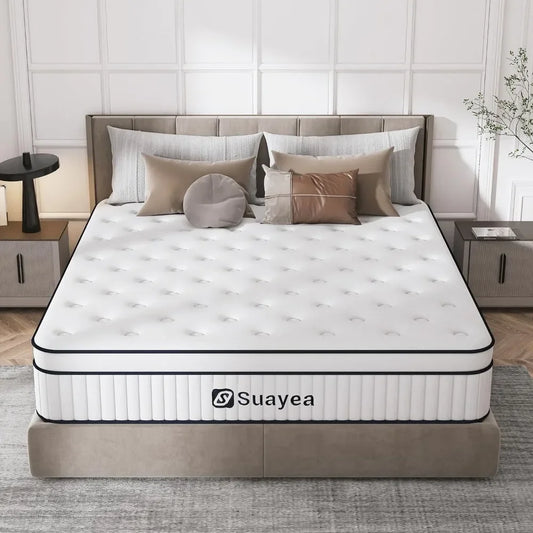 10 Inch King Size Mattress in a Box, Strength Hybrid Mattress with Pocket Spring and Soft Foam, Ultimate Motion Isolation