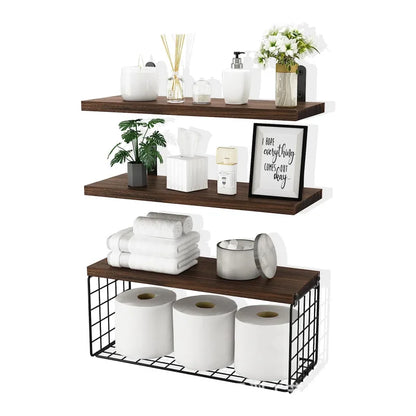 Wall Mounted Floating Shelves 3 Set Wood Bathroom Shelves Farmhouse Floating Shelf Bathroom Accessories for Bedroom