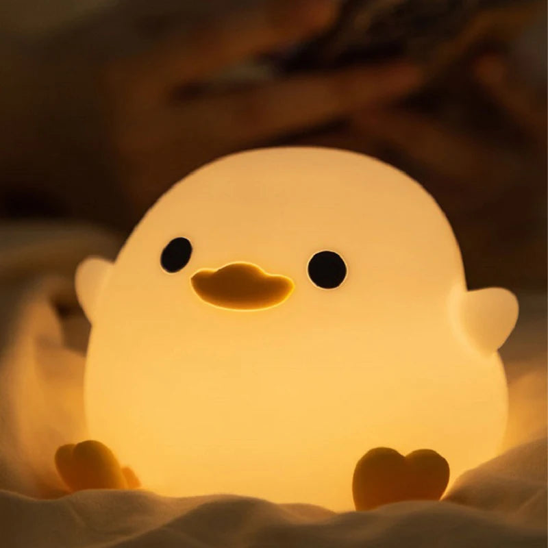 1pc Doudou Duck night light Children's gift soft light eye care USB charging timing automatic clap silicone lamp