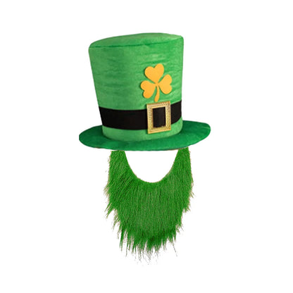 Saint Patricks Day Top Hat Holiday Fake Beard Green Celebration Costume for Irish Festival Birthday Party Decor Supplies