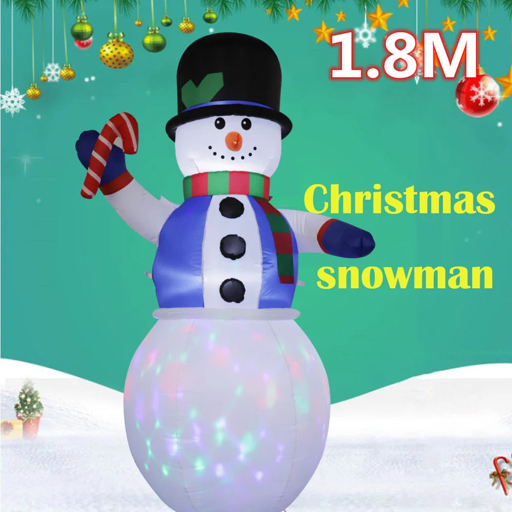 1.8M Christmas Inflatable Outdoor Snowman Wear A Blue Vest and A Hat with Rotating LED Lights for Holiday Party Xmas Yard Garden