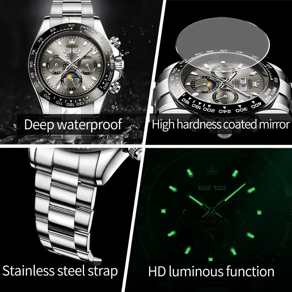 OLEVS 6654 Men's Automatic Mechanical Watch Luxury Brand Stainless Steel Waterproof Luminescent Watch Fashion Men's Watch