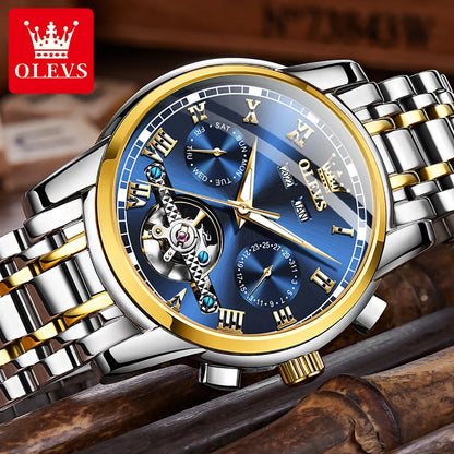 OLEVS Men's Watch Business Multi functional Waterproof Calendar Classic Watch Luxury Automatic Mechanical Skeleton Men's Watch