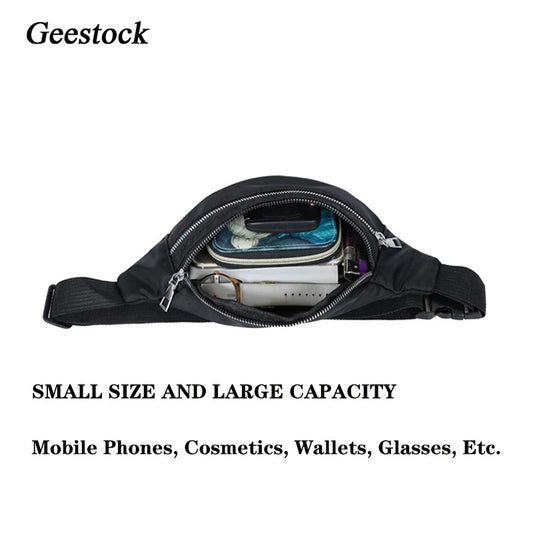 Geestock Waist Bag Nylon Fanny Packs For Women Casual Chest Bag Female Man Travel Belt Bag Sport Waist Pack Waterproof Phone Bag