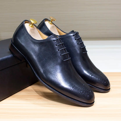 Genuine Leather Mens Formal Shoes Handmade Classic Whole Cut Oxfords Business Lace-up Plain Toe Wedding Dress Shoes for Men
