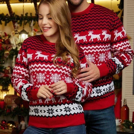 2024 New Women Men Christmas Sweaters Couples Matching Outfits Warm Thicken Sweater Soft Jacquard Knitwear Family Look Pullover