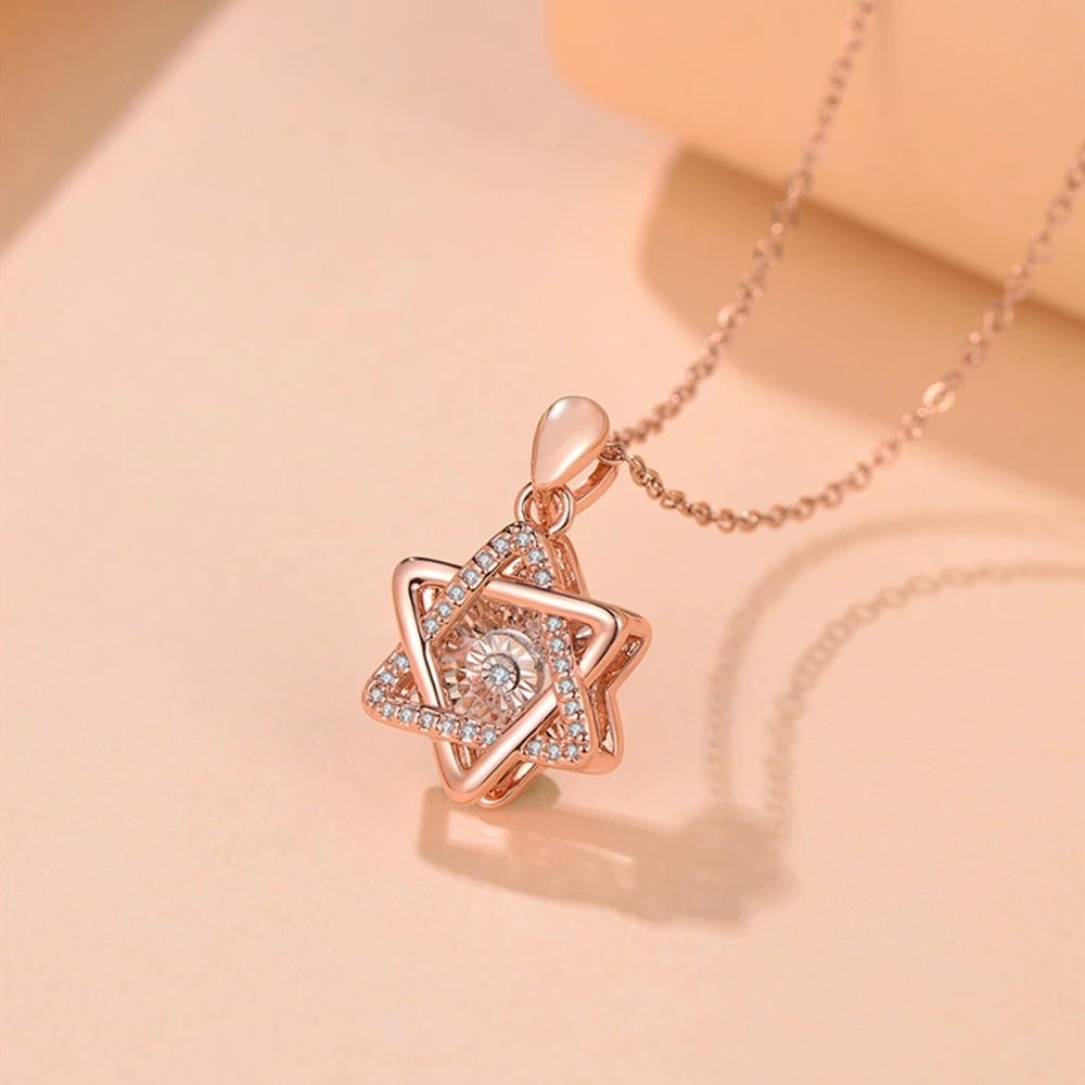 SDA 14K Rose Gold Plated 20x Magnifying Diamond Effect 0.05ct Real Hexagram Star of David Pendant Necklace Women Jewelry