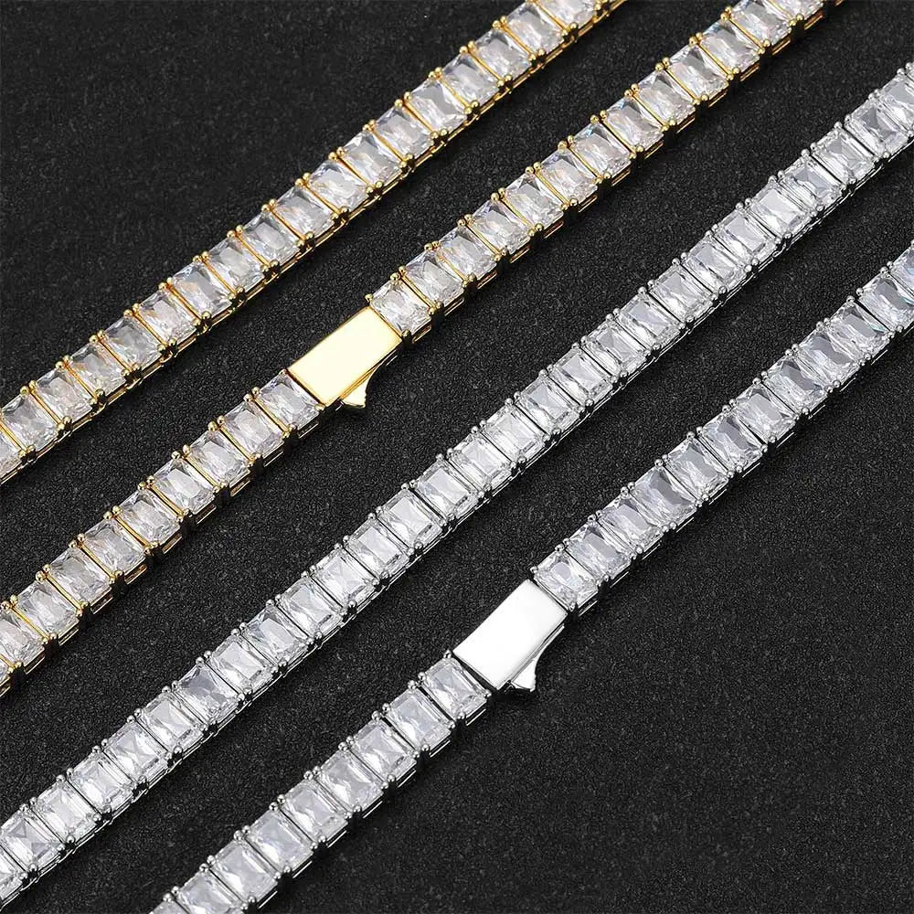 New Arrivals 6mm Baguette Diamond Silver/Gold Plated Hip Hop Jewelry Iced Out Tennis Chain Necklace Gift For Women/Men