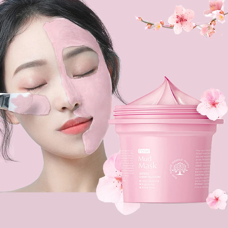 Japan Sakura Mud Face Mask Reduce Wrinkle Night Facial Packs Skin Clean Blackhead Pores Smearing Mud Mask Skin Care 100g