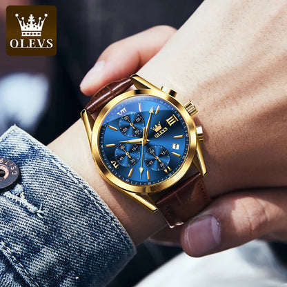 OLEVS 2872 Quartz Men's Watch Original Business Sports Waterproof Luminous Chronograph Watch Luxury Brand Leather Men's Watch