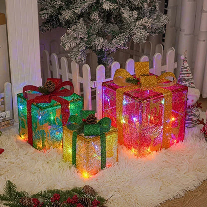 3pcs Christmas Lighted Gifts Boxes,LED Light Up Present Box Decorations For Outdoor Indoor Christmas Tree, Yard, Home Decor