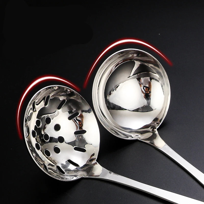 Long Handle Stainless Steel Hot Pot Spoon Colander Kitchen Soup Ladle Skimmer Ramen Scoop Tablespoons Tableware Home Utensils