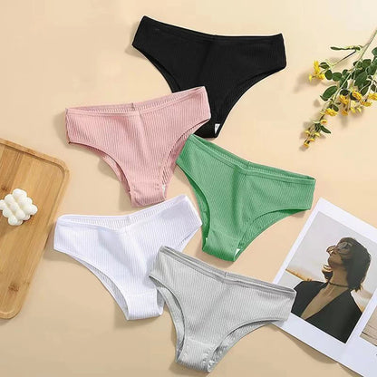 10Pcs/Pack 100% Cotton Women's Panties Comfortable Sexy Underwear Solid Color Stripe Briefs Simple Sports Underpants