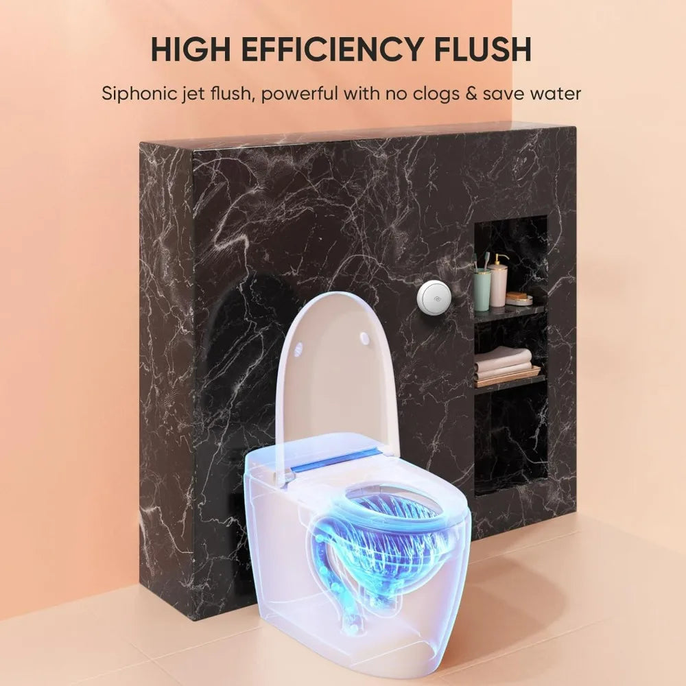 Smart Toilet with Built-in Heated Seat, Auto Flushing, Adjustable Seat Temp, Flush Remote Control, Elongated, Tankless Toilet