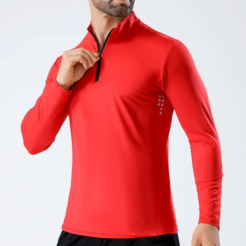 Men Half Zip Quick Dry Long Sleeve Fitness Shirt