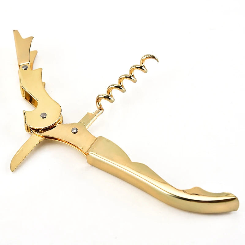 Multi-Use Bottle Opener Gold Plated Corkscrew Double Hinge Waiters Wine Key Bottle Opener Bar Home Office Kitchen Supplies Tools