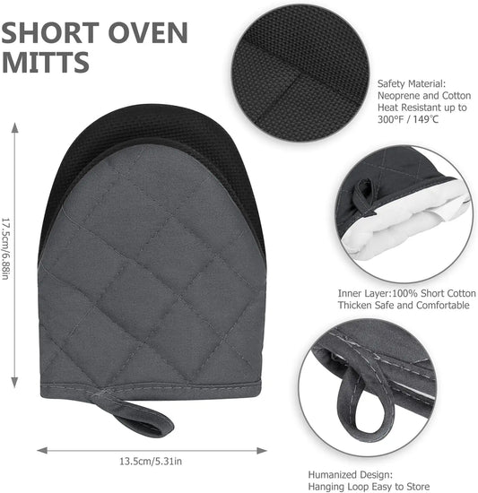 1 Pair Short Oven Mitts - Silicone Kitchen Oven Gloves High Heat Resistant, for BBQ, Baking, Cooking and Grilling