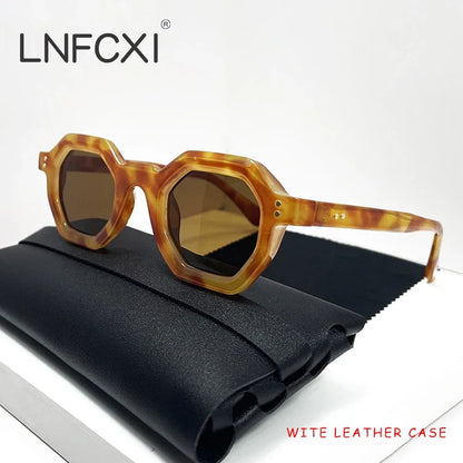 LNFCXI Fashion Polygon Small Square Women Sunglasses Retro Gray Rivets Men Shades UV400 Trending Outdoor Sports Sun Glasses