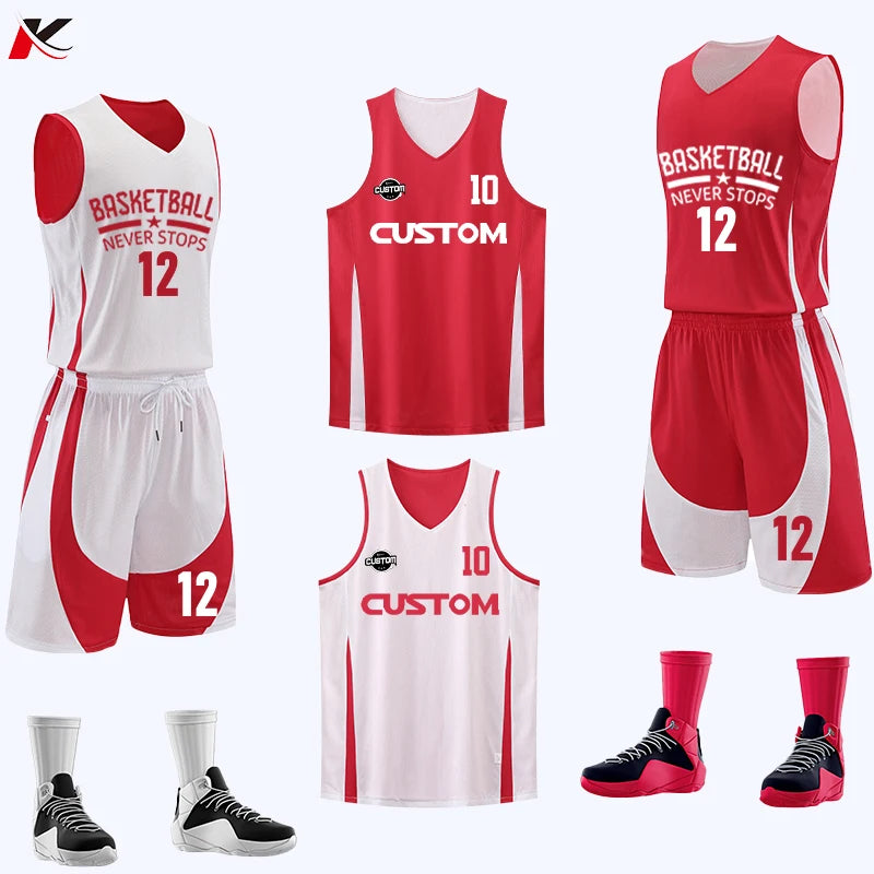 Men Basketball Jersey Sets Uniforms kits breathable Sports clothing Youth Training Children Reversible basketball jerseys SM8962