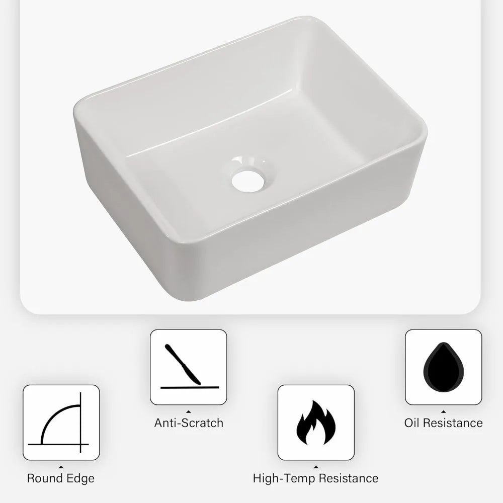 Rectangular Countertop Sink Art Basin Bathroom Sinks Pure White Porcelain Ceramic Container Sink Furniture Fixture Home