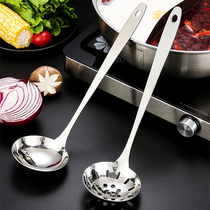 Long Handle Stainless Steel Hot Pot Spoon Colander Kitchen Soup Ladle Skimmer Ramen Scoop Tablespoons Tableware Home Utensils